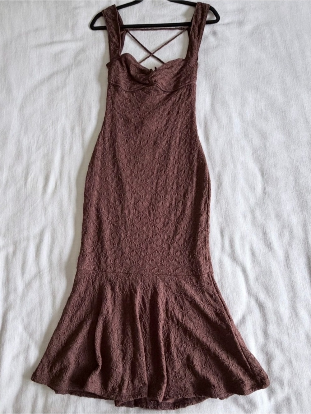 Fashion Nova Anna Lace Midi Dress Womens M Brown Sweetheart Mermaid Bodycon NWT